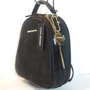 Steve Madden | Bags | Steve Madden Embossed Logo Faux Leather Backpack ...